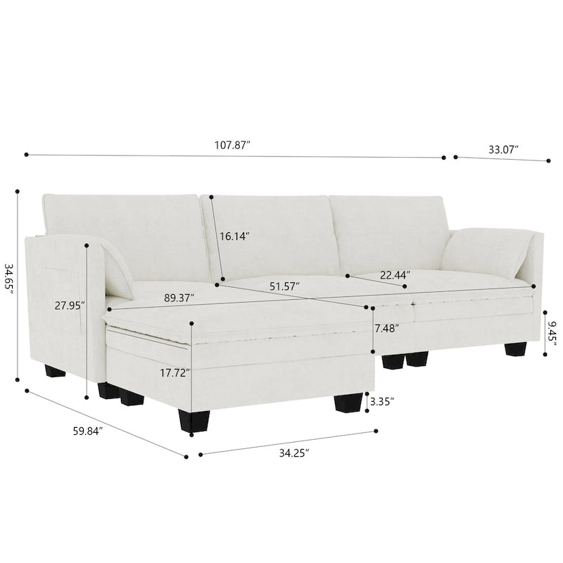 Christopher Knight Home - Noah Large 3-Seater L-Shaped Sofa with Movable Ottoman and Armrest Pockets, Fabric Upholstery