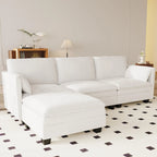 Christopher Knight Home - Noah Large 3-Seater L-Shaped Sofa with Movable Ottoman and Armrest Pockets, Fabric Upholstery