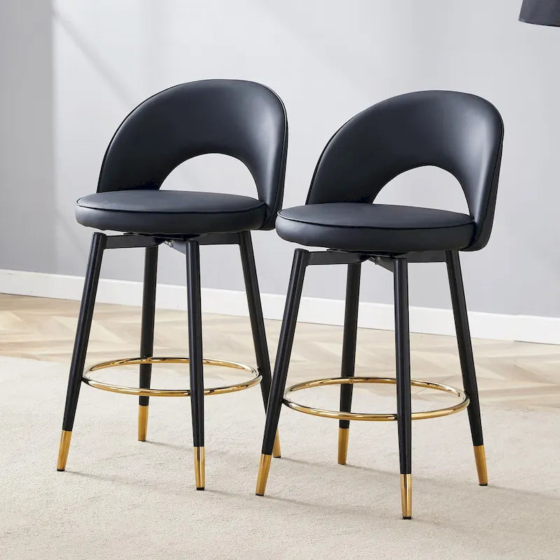 Modern Set of 2 Swivel Bar Stools with PU Cushioned Backrest Metal Legs, for Dining Room Living Room and Patio