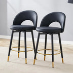 Modern Set of 2 Swivel Bar Stools with PU Cushioned Backrest Metal Legs, for Dining Room Living Room and Patio
