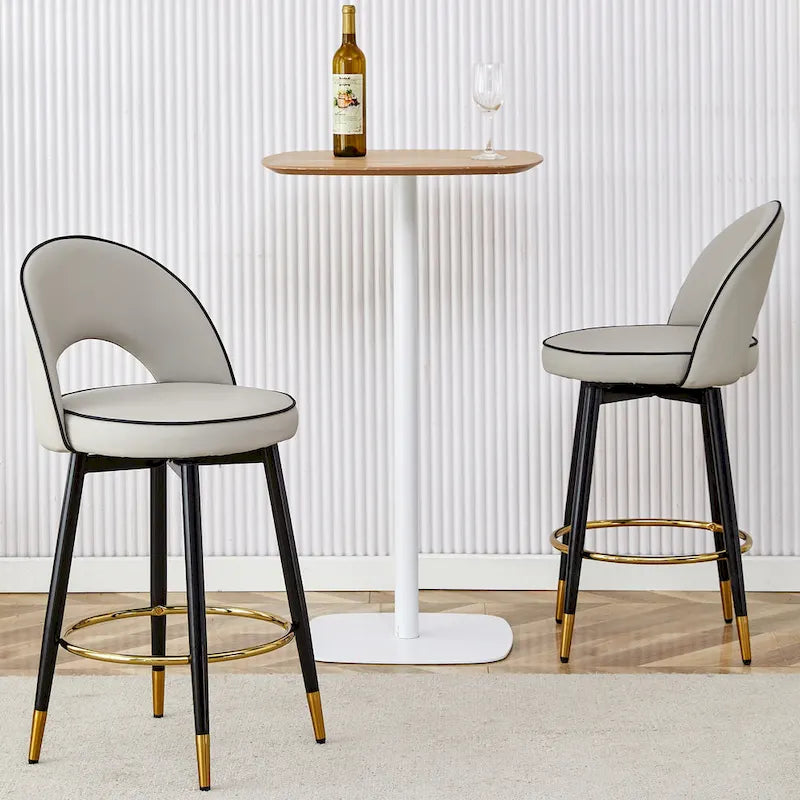 Modern Set of 2 Swivel Bar Stools with PU Cushioned Backrest Metal Legs, for Dining Room Living Room and Patio