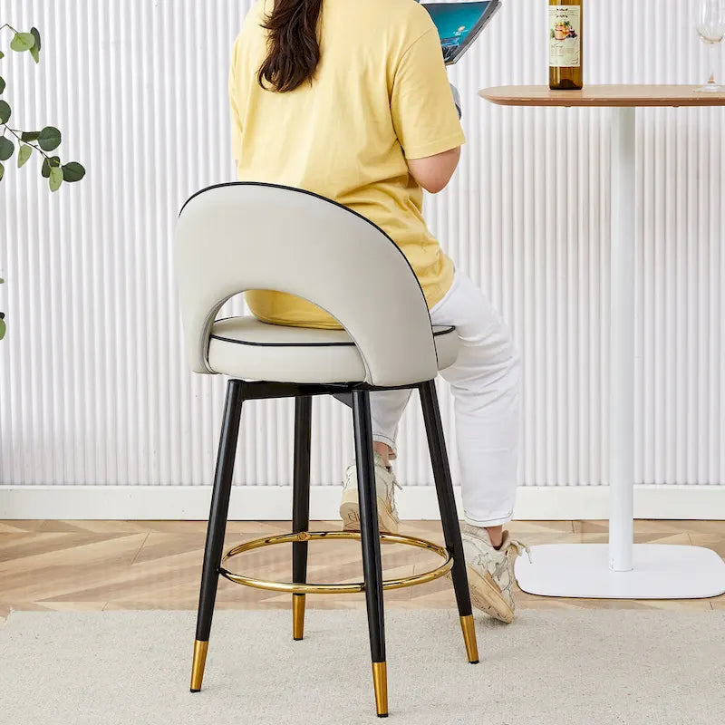 Modern Set of 2 Swivel Bar Stools with PU Cushioned Backrest Metal Legs, for Dining Room Living Room and Patio