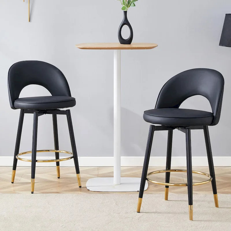 Modern Set of 2 Swivel Bar Stools with PU Cushioned Backrest Metal Legs, for Dining Room Living Room and Patio