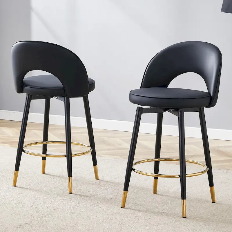Modern Set of 2 Swivel Bar Stools with PU Cushioned Backrest Metal Legs, for Dining Room Living Room and Patio
