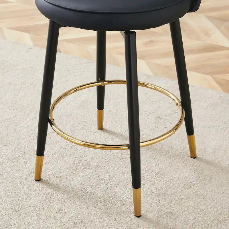 Modern Set of 2 Swivel Bar Stools with PU Cushioned Backrest Metal Legs, for Dining Room Living Room and Patio