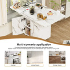 47 Wood Rolling Folding Kitchen Island with Storage Rack and Cabinet