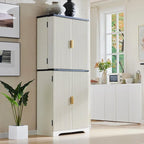 72 Tall Modern Fluted Pantry Cabinet, Storage Cabinet with 4 Doors