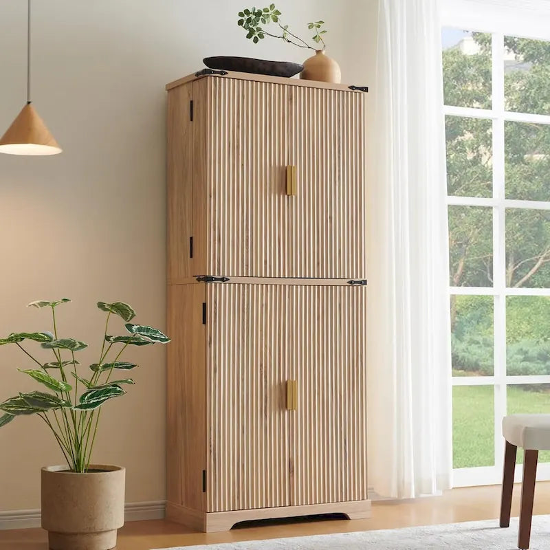 72 Tall Modern Fluted Pantry Cabinet, Storage Cabinet with 4 Doors