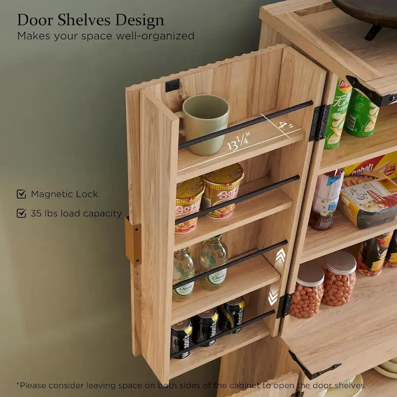 72 Tall Modern Fluted Pantry Cabinet, Storage Cabinet with 4 Doors