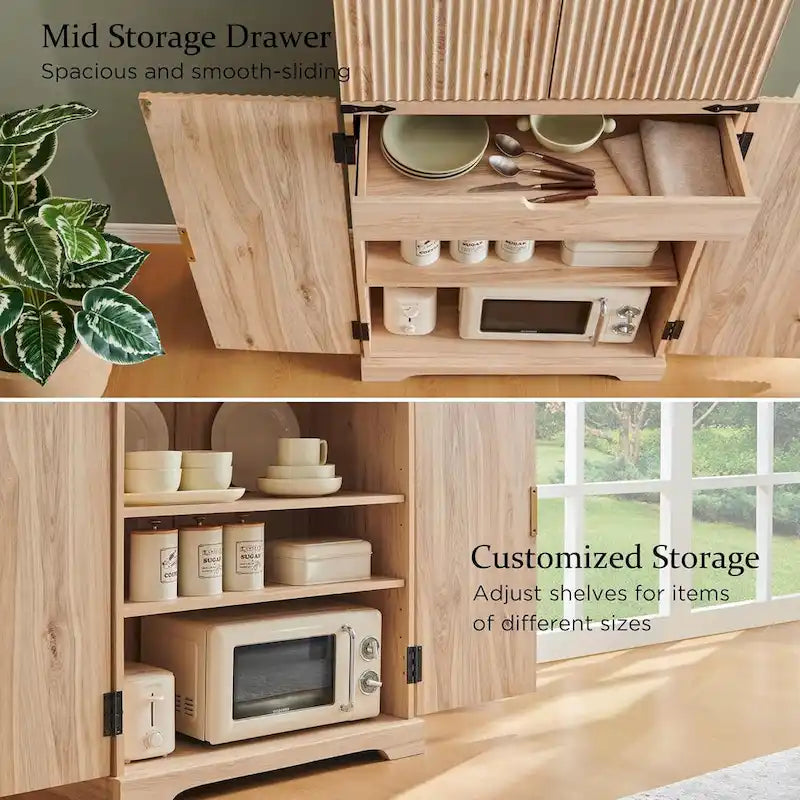 72 Tall Modern Fluted Pantry Cabinet, Storage Cabinet with 4 Doors