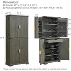 72 Tall Modern Fluted Pantry Cabinet, Storage Cabinet with 4 Doors