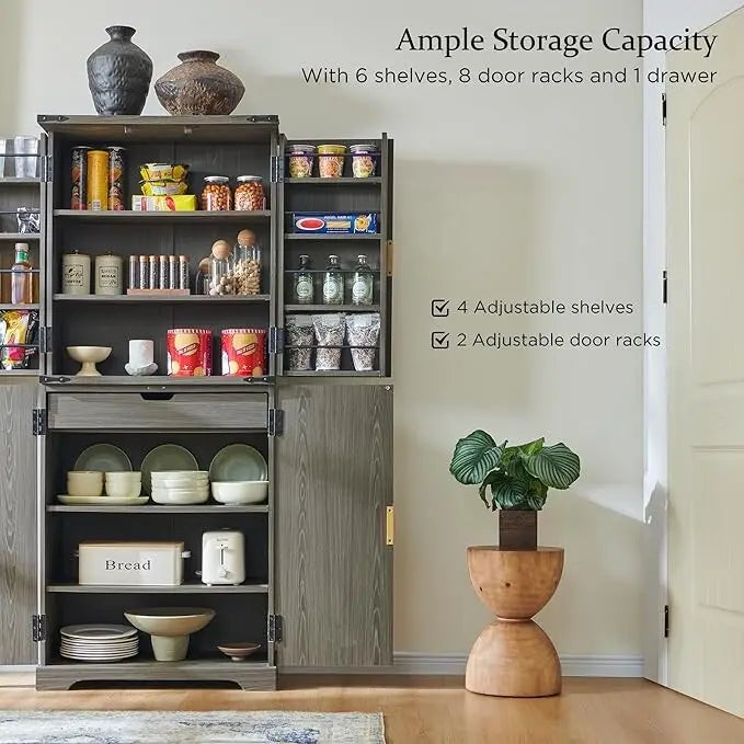 72 Tall Modern Fluted Pantry Cabinet, Storage Cabinet with 4 Doors
