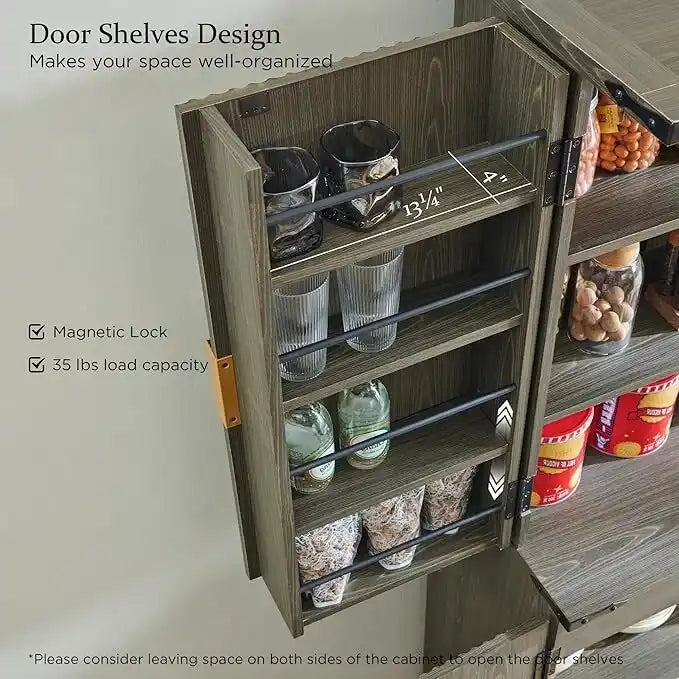 72 Tall Modern Fluted Pantry Cabinet, Storage Cabinet with 4 Doors