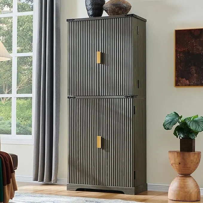 72 Tall Modern Fluted Pantry Cabinet, Storage Cabinet with 4 Doors