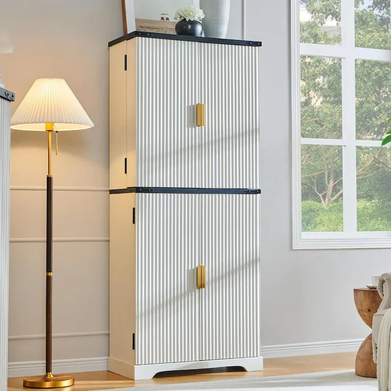72 Tall Modern Fluted Pantry Cabinet, Storage Cabinet with 4 Doors