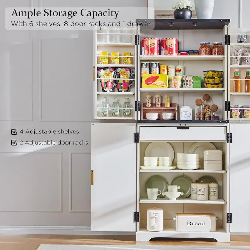 72 Tall Modern Fluted Pantry Cabinet, Storage Cabinet with 4 Doors