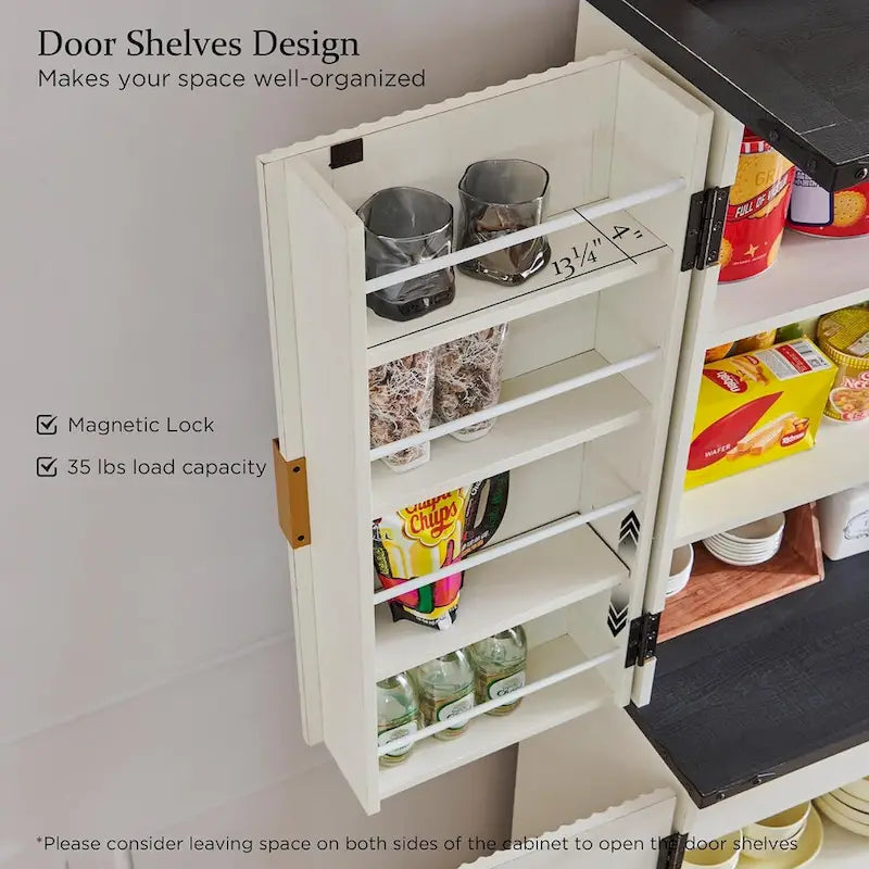 72 Tall Modern Fluted Pantry Cabinet, Storage Cabinet with 4 Doors