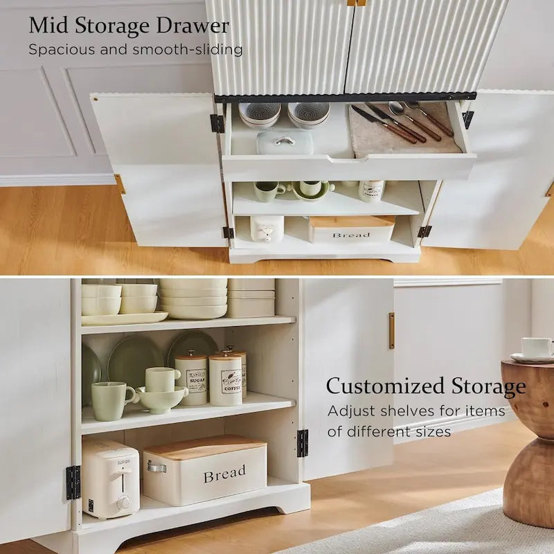 72 Tall Modern Fluted Pantry Cabinet, Storage Cabinet with 4 Doors
