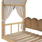 Solid Wood Playhouse Platform Bed Floor Montessori Bed Frame with Arched Roof and Trundle for Girls and Boys