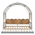 Solid Wood Playhouse Platform Bed Floor Montessori Bed Frame with Arched Roof and Trundle for Girls and Boys