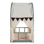Solid Wood Playhouse Platform Bed Floor Montessori Bed Frame with Arched Roof and Trundle for Girls and Boys