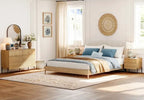 WAMPAT 3-Piece Modern Bedroom Set, 47 Fluted Dresser with 6 Drawers & 2 Nightstands with Charging Station, Oak