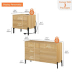 WAMPAT 3-Piece Modern Bedroom Set, 47 Fluted Dresser with 6 Drawers & 2 Nightstands with Charging Station, Oak