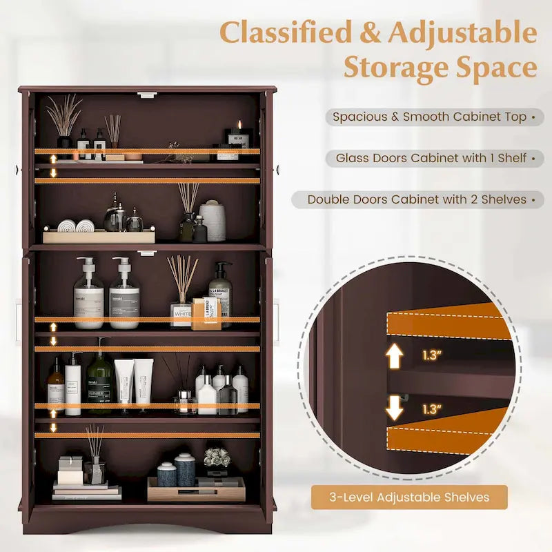 Costway Bathroom Storage Cabinet Linen Storage Cabinet with Doors and