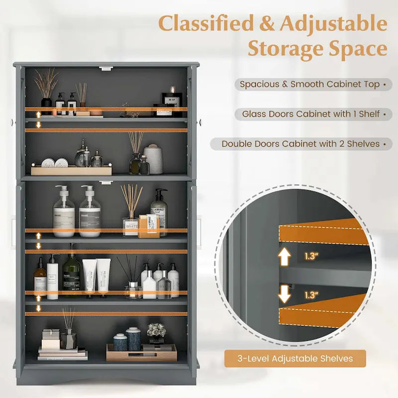 Costway Bathroom Storage Cabinet Linen Storage Cabinet with Doors and