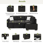 Pull-Out Sofa Bed, L-Shaped Corner Sofa Couch Nailhead Trim Lounge Sofa with Storage Ottoman and USB Ports, Cup Holder Black