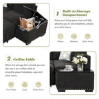 Pull-Out Sofa Bed, L-Shaped Corner Sofa Couch Nailhead Trim Lounge Sofa with Storage Ottoman and USB Ports, Cup Holder Black
