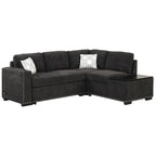 Pull-Out Sofa Bed, L-Shaped Corner Sofa Couch Nailhead Trim Lounge Sofa with Storage Ottoman and USB Ports, Cup Holder Black