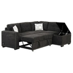 Pull-Out Sofa Bed, L-Shaped Corner Sofa Couch Nailhead Trim Lounge Sofa with Storage Ottoman and USB Ports, Cup Holder Black
