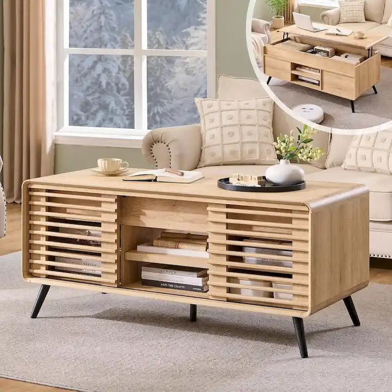 Mid Century Modern Lift Top Coffee Table, Center Table for Living Room