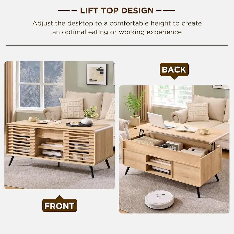 Mid Century Modern Lift Top Coffee Table, Center Table for Living Room