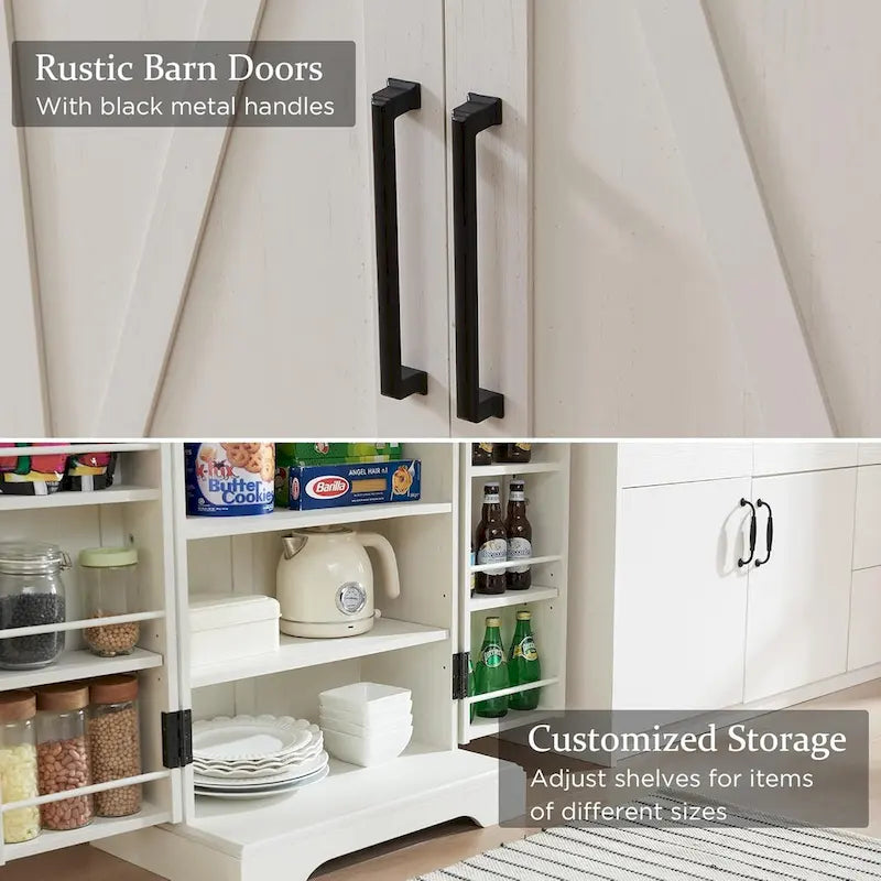47 Farmhouse Kitchen Pantry, Storage Cabinet with Barn Doors - N/A
