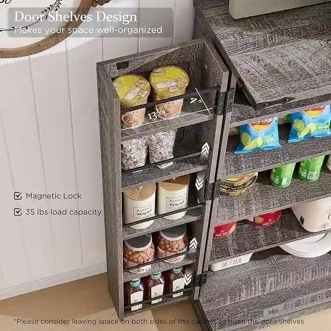 47 Farmhouse Kitchen Pantry, Storage Cabinet with Barn Doors - N/A