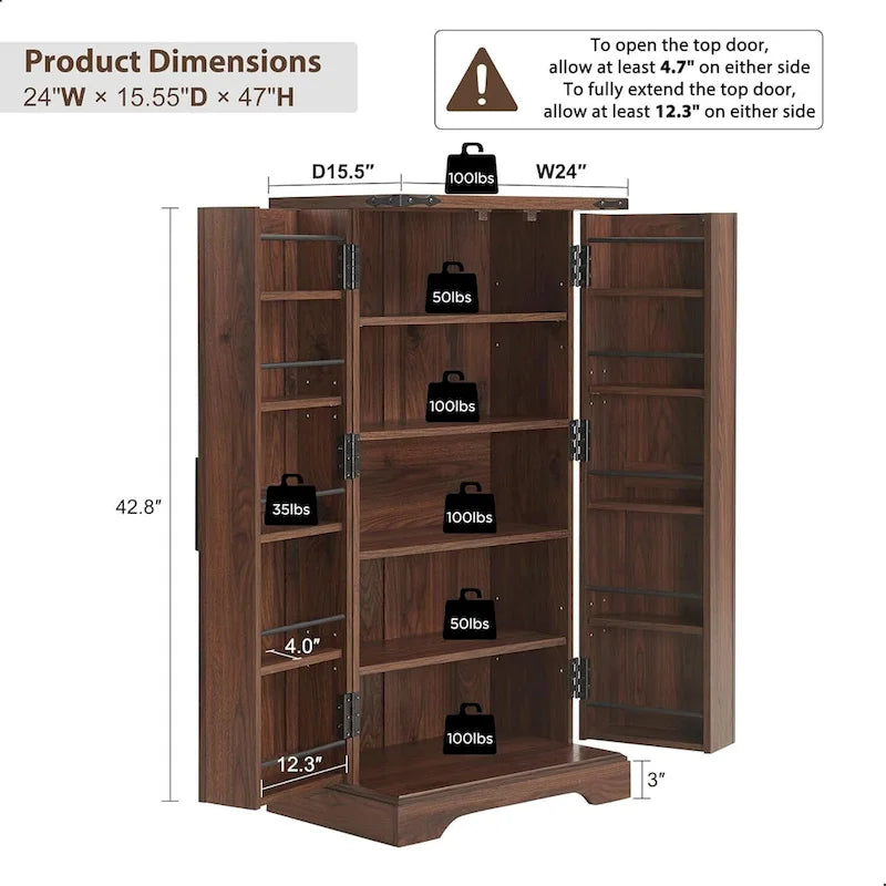 47 Farmhouse Kitchen Pantry, Storage Cabinet with Barn Doors - N/A