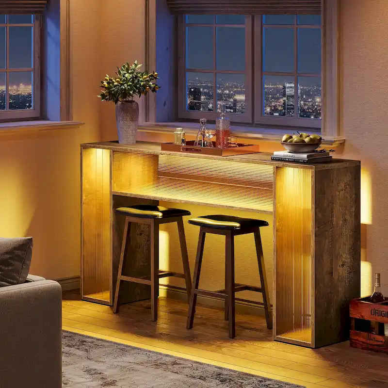 63 Inches Farmhouse Console Sofa Table with LED Lights for Entryway - 62.99 W x 11.81 D x 33.07 H