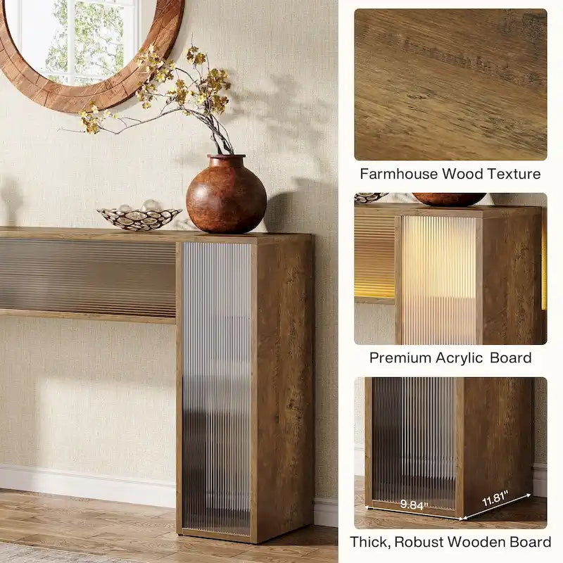 63 Inches Farmhouse Console Sofa Table with LED Lights for Entryway - 62.99 W x 11.81 D x 33.07 H