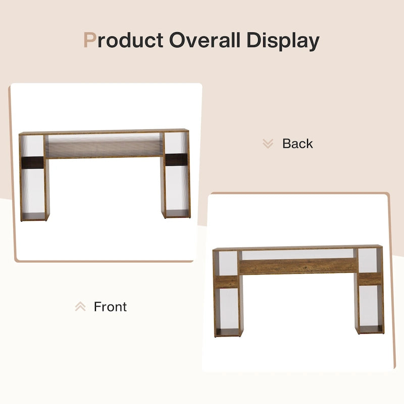 63 Inches Farmhouse Console Sofa Table with LED Lights for Entryway - 62.99 W x 11.81 D x 33.07 H