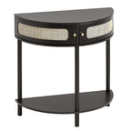 Half-Moon Rattan Console Table with Drawers & Sliding Door - 31.88 x 15.74 x 32.28 inch