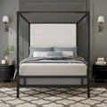 Canopy Bed with Velvet Upholstered Headboard Metal 4-Poster Bed Frame
