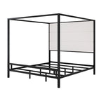 Canopy Bed with Velvet Upholstered Headboard Metal 4-Poster Bed Frame