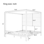 Canopy Bed with Velvet Upholstered Headboard Metal 4-Poster Bed Frame