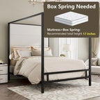 Canopy Bed with Velvet Upholstered Headboard Metal 4-Poster Bed Frame