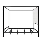 Canopy Bed with Velvet Upholstered Headboard Metal 4-Poster Bed Frame
