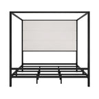 Canopy Bed with Velvet Upholstered Headboard Metal 4-Poster Bed Frame