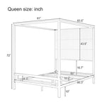 Canopy Bed with Velvet Upholstered Headboard Metal 4-Poster Bed Frame