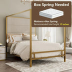Canopy Bed with Velvet Upholstered Headboard Metal 4-Poster Bed Frame